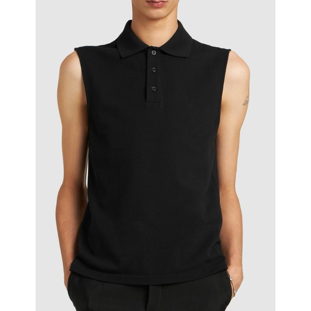 SAINT LAURENT - Cassandre Cotton Blend Sleveless Polo Size‎ Small Men's